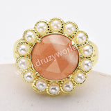 Gold Plated Claw Round Rainbow Gemstone Faceted Pearl Ring, Fashion Jewelry WX2245