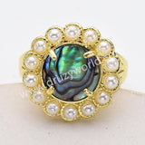 Gold Plated Claw Round Rainbow Gemstone Faceted Pearl Ring, Fashion Jewelry WX2245