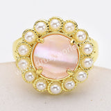 Gold Plated Claw Round Rainbow Gemstone Faceted Pearl Ring, Fashion Jewelry WX2245