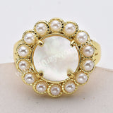 Gold Plated Claw Round Rainbow Gemstone Faceted Pearl Ring, Fashion Jewelry WX2245