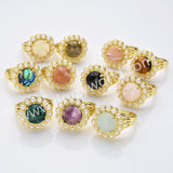 Gold Plated Claw Round Rainbow Gemstone Faceted Pearl Ring, Fashion Jewelry WX2245