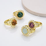 Gold Plated Claw Round Rainbow Gemstone Faceted Pearl Ring, Fashion Jewelry WX2245