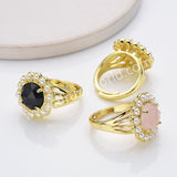 Gold Plated Claw Round Rainbow Gemstone Faceted Pearl Ring, Fashion Jewelry WX2245