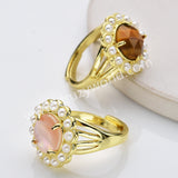 Gold Plated Claw Round Rainbow Gemstone Faceted Pearl Ring, Fashion Jewelry WX2245