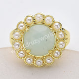 Gold Plated Claw Round Rainbow Gemstone Faceted Pearl Ring, Fashion Jewelry WX2245