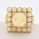 Gold Plated Claw Square Rainbow Gemstone Faceted Pearl Ring, Fashion Jewelry WX2247