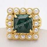 Gold Plated Claw Square Rainbow Gemstone Faceted Pearl Ring, Fashion Jewelry WX2247