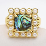 Gold Plated Claw Square Rainbow Gemstone Faceted Pearl Ring, Fashion Jewelry WX2247