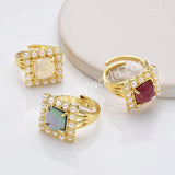 Gold Plated Claw Square Rainbow Gemstone Faceted Pearl Ring, Fashion Jewelry WX2247