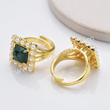 Gold Plated Claw Square Rainbow Gemstone Faceted Pearl Ring, Fashion Jewelry WX2247