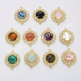 Gold Plated Claw Rainbow Natural Stone Pearl Round Connector, For Jewelry Making WX2252