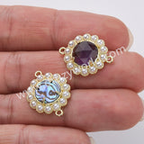 Gold Plated Claw Rainbow Natural Stone Pearl Round Connector, For Jewelry Making WX2252