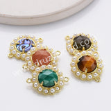 Gold Plated Claw Rainbow Natural Stone Pearl Round Connector, For Jewelry Making WX2252