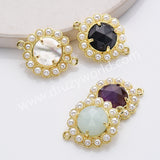 Gold Plated Claw Rainbow Natural Stone Pearl Round Connector, For Jewelry Making WX2252