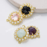 Gold Plated Claw Rainbow Natural Stone Pearl Round Connector, For Jewelry Making WX2252