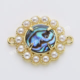 Gold Plated Claw Rainbow Natural Stone Pearl Round Connector, For Jewelry Making WX2252