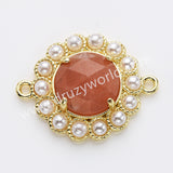 Gold Plated Claw Rainbow Natural Stone Pearl Round Connector, For Jewelry Making WX2252