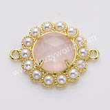 Gold Plated Claw Rainbow Natural Stone Pearl Round Connector, For Jewelry Making WX2252