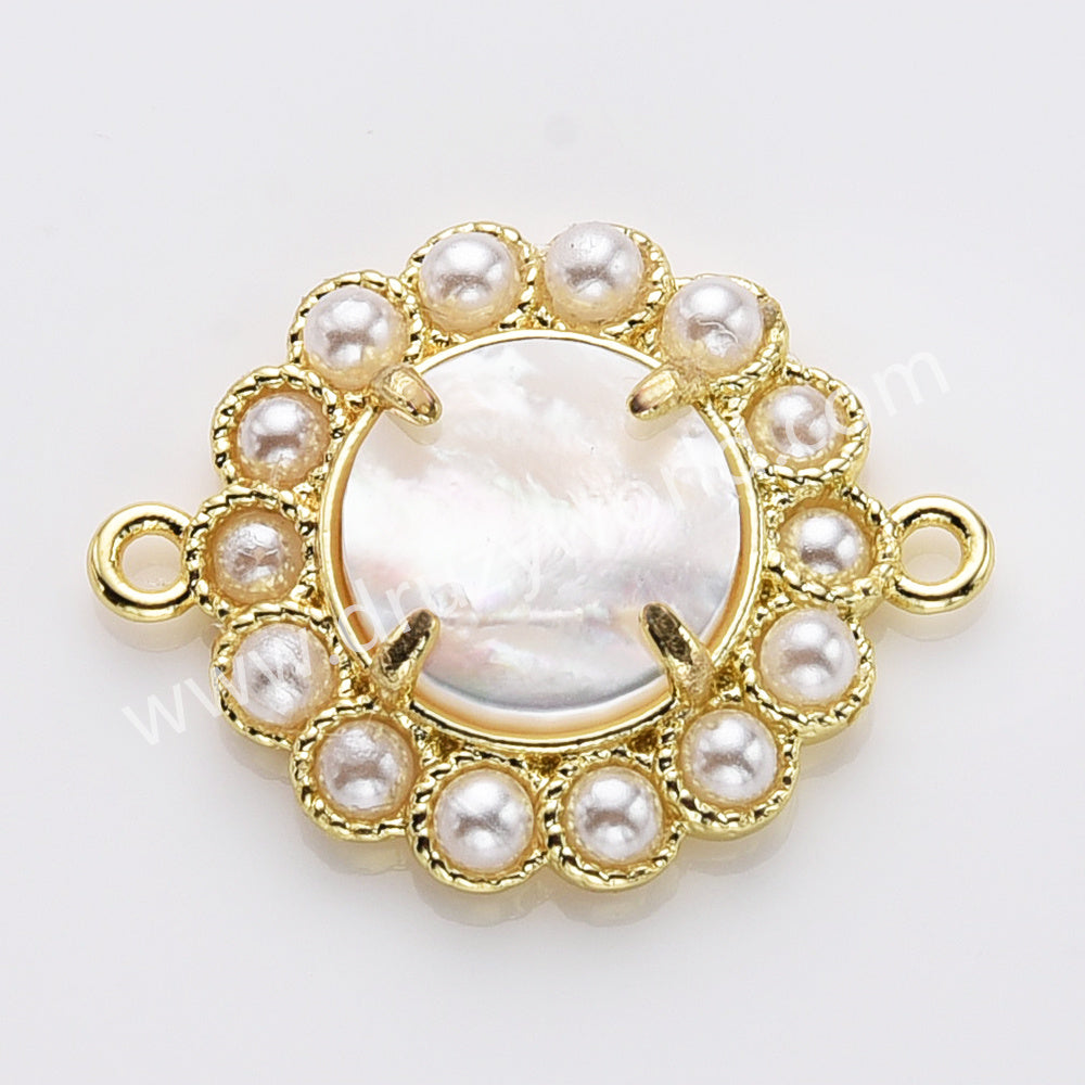 Gold Plated Claw Rainbow Natural Stone Pearl Round Connector, For Jewelry Making WX2252