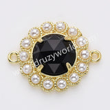 Gold Plated Claw Rainbow Natural Stone Pearl Round Connector, For Jewelry Making WX2252