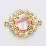 Gold Plated Claw Rainbow Natural Stone Pearl Round Connector, For Jewelry Making WX2252