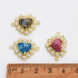 Gold Plated Claw Rainbow Natural Stone Pearl Heart Connector, For Jewelry Making WX2253