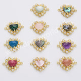 Gold Plated Claw Rainbow Natural Stone Pearl Heart Connector, For Jewelry Making WX2253