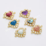 Gold Plated Claw Rainbow Natural Stone Pearl Heart Connector, For Jewelry Making WX2253