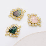 Gold Plated Claw Rainbow Natural Stone Pearl Heart Connector, For Jewelry Making WX2253