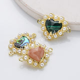 Gold Plated Claw Rainbow Natural Stone Pearl Heart Connector, For Jewelry Making WX2253