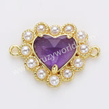 Gold Plated Claw Rainbow Natural Stone Pearl Heart Connector, For Jewelry Making WX2253