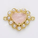 Gold Plated Claw Rainbow Natural Stone Pearl Heart Connector, For Jewelry Making WX2253