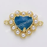 Gold Plated Claw Rainbow Natural Stone Pearl Heart Connector, For Jewelry Making WX2253