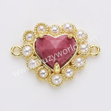 Gold Plated Claw Rainbow Natural Stone Pearl Heart Connector, For Jewelry Making WX2253