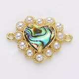 Gold Plated Claw Rainbow Natural Stone Pearl Heart Connector, For Jewelry Making WX2253