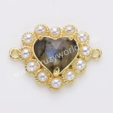 Gold Plated Claw Rainbow Natural Stone Pearl Heart Connector, For Jewelry Making WX2253