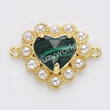 Gold Plated Claw Rainbow Natural Stone Pearl Heart Connector, For Jewelry Making WX2253