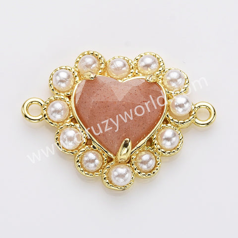 Gold Plated Claw Rainbow Natural Stone Pearl Heart Connector, For Jewelry Making WX2253