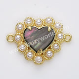 Gold Plated Claw Rainbow Natural Stone Pearl Heart Connector, For Jewelry Making WX2253