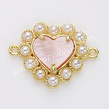 Gold Plated Claw Rainbow Natural Stone Pearl Heart Connector, For Jewelry Making WX2253