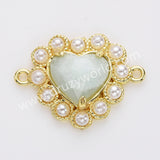 Gold Plated Claw Rainbow Natural Stone Pearl Heart Connector, For Jewelry Making WX2253