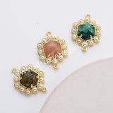 Hexagon Gold Plated Claw Rainbow Natural Stone Pearl Connector, For Jewelry Making WX2255