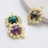 Hexagon Gold Plated Claw Rainbow Natural Stone Pearl Connector, For Jewelry Making WX2255