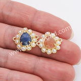 Teardrop Gold Plated Claw Rainbow Natural Stone Pearl Connector, For Jewelry Making WX2256