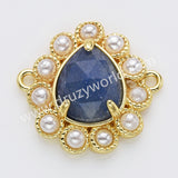 Teardrop Gold Plated Claw Rainbow Natural Stone Pearl Connector, For Jewelry Making WX2256