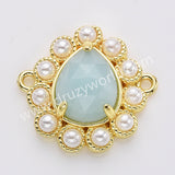 Teardrop Gold Plated Claw Rainbow Natural Stone Pearl Connector, For Jewelry Making WX2256