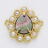 Teardrop Gold Plated Claw Rainbow Natural Stone Pearl Connector, For Jewelry Making WX2256