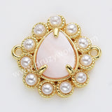 Teardrop Gold Plated Claw Rainbow Natural Stone Pearl Connector, For Jewelry Making WX2256