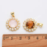 Gold Plated Claw Round Natural Stone Pearl Pendant Bead, For Jewelry Making WX2257