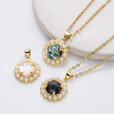 16" Gold Plated Claw Pearl Round Natural Stone Faceted Pendant Necklace, Lady Fashion Jewelry WX2257-N